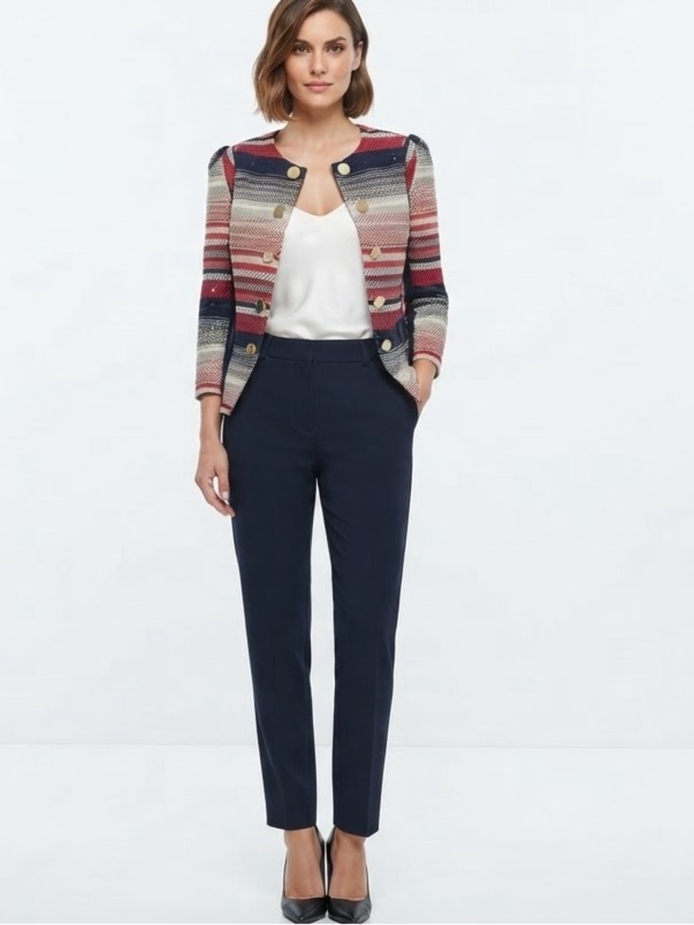 Rinascimento Chic Couture Italian Stripe Sequin Open Front Jacket Blazer XS